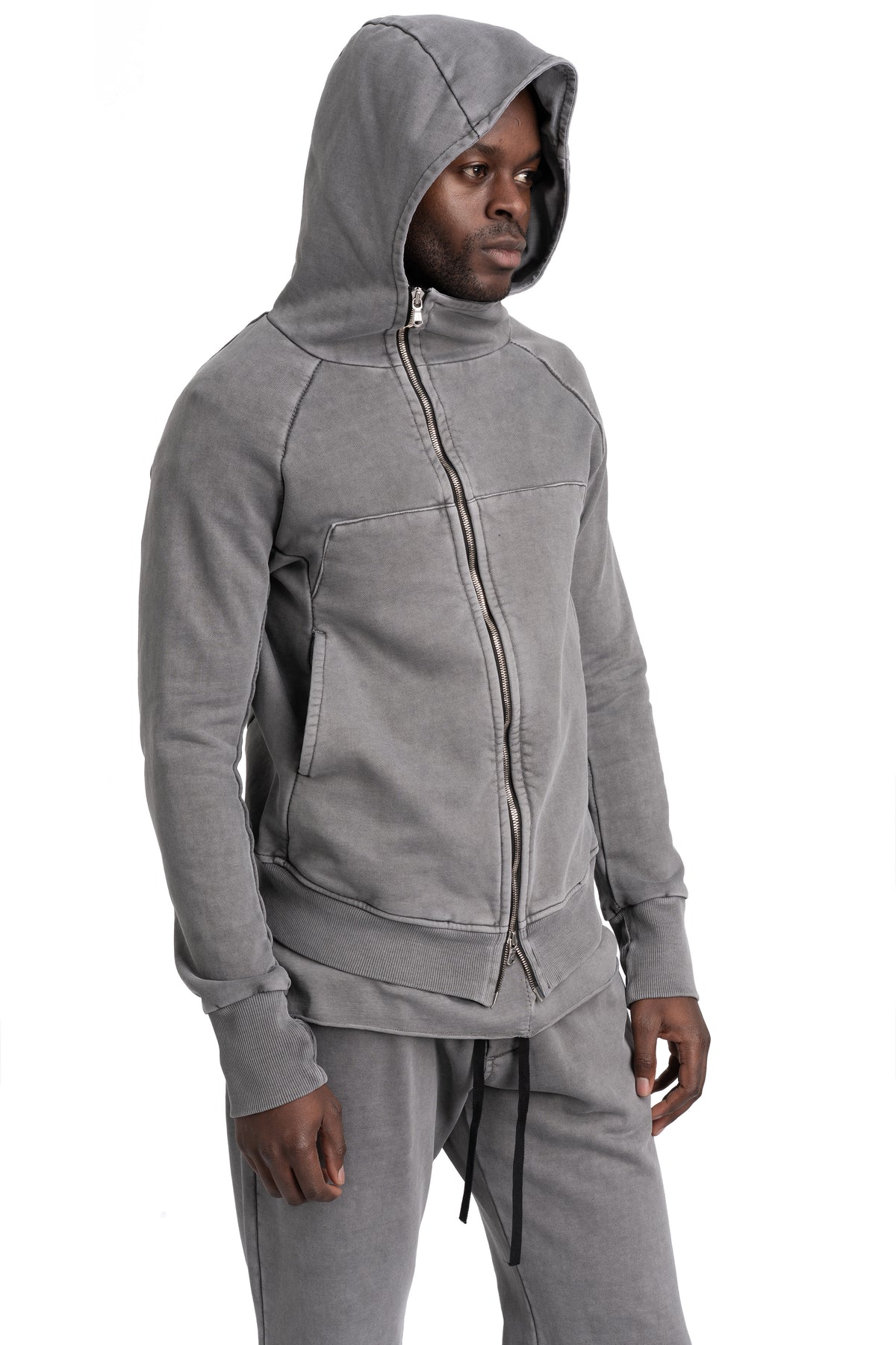 SAN263-1 | SS26 - Asymmetric Zip Hoodie, Grey SS26-0606-GY