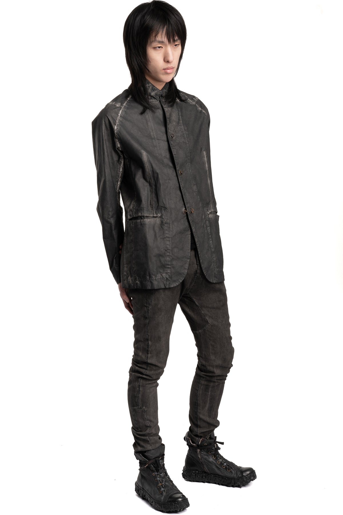 Isaac Sellam | SS26 - Raglan Sleeve Membrane Leather Blazer, Plomb DETENDU