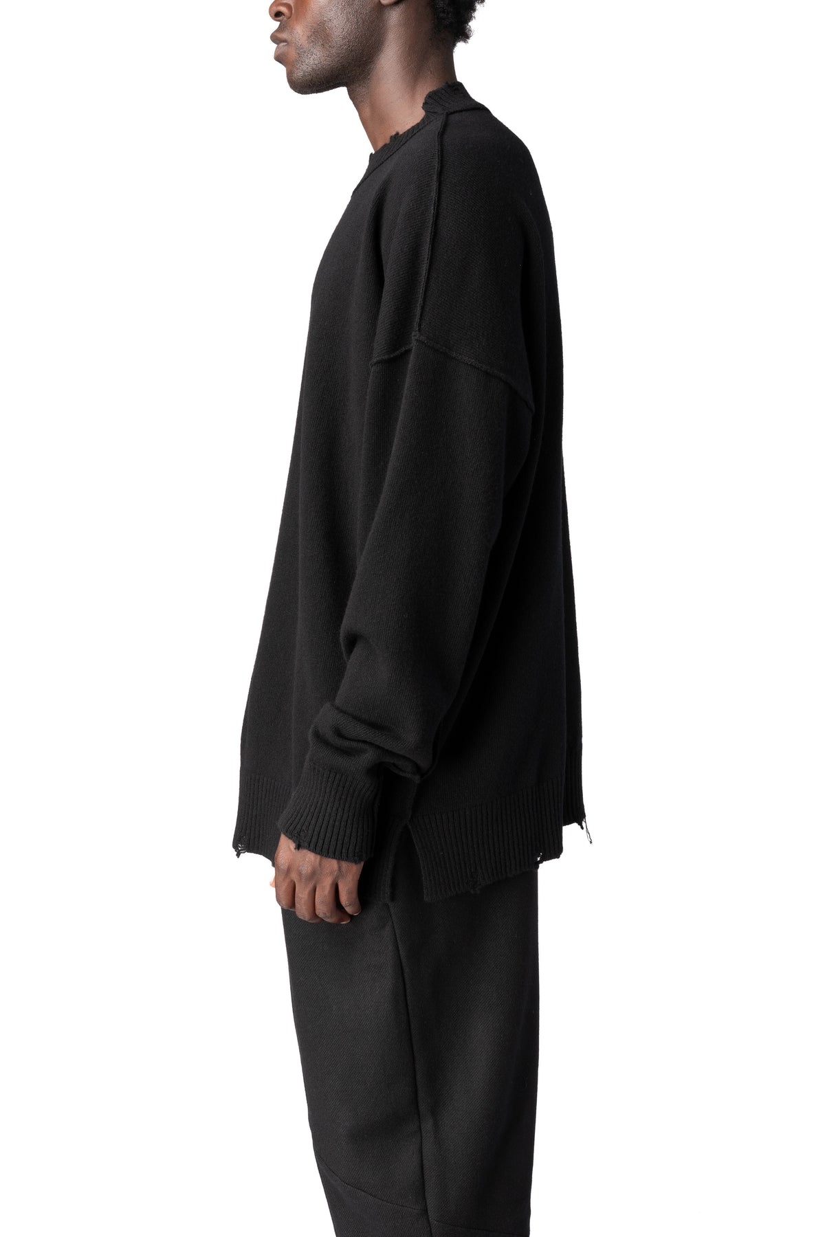 Andrea Ya'Aqov | AW26 - Oversized knitted cashmere wool crewneck, Black 26MMAG76