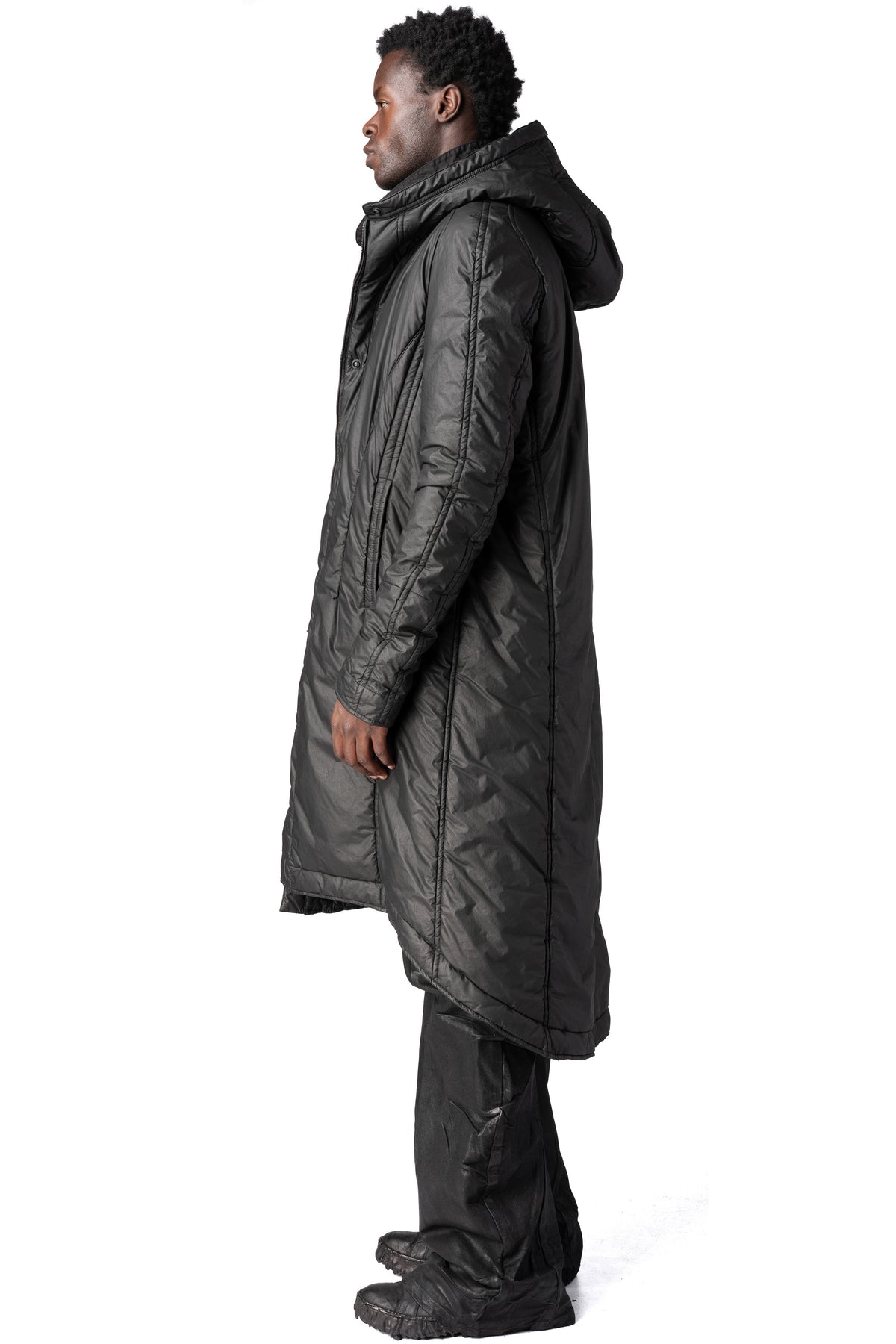 Julius_7 | AW26 - Hooded coated long coat, Black 957COM2
