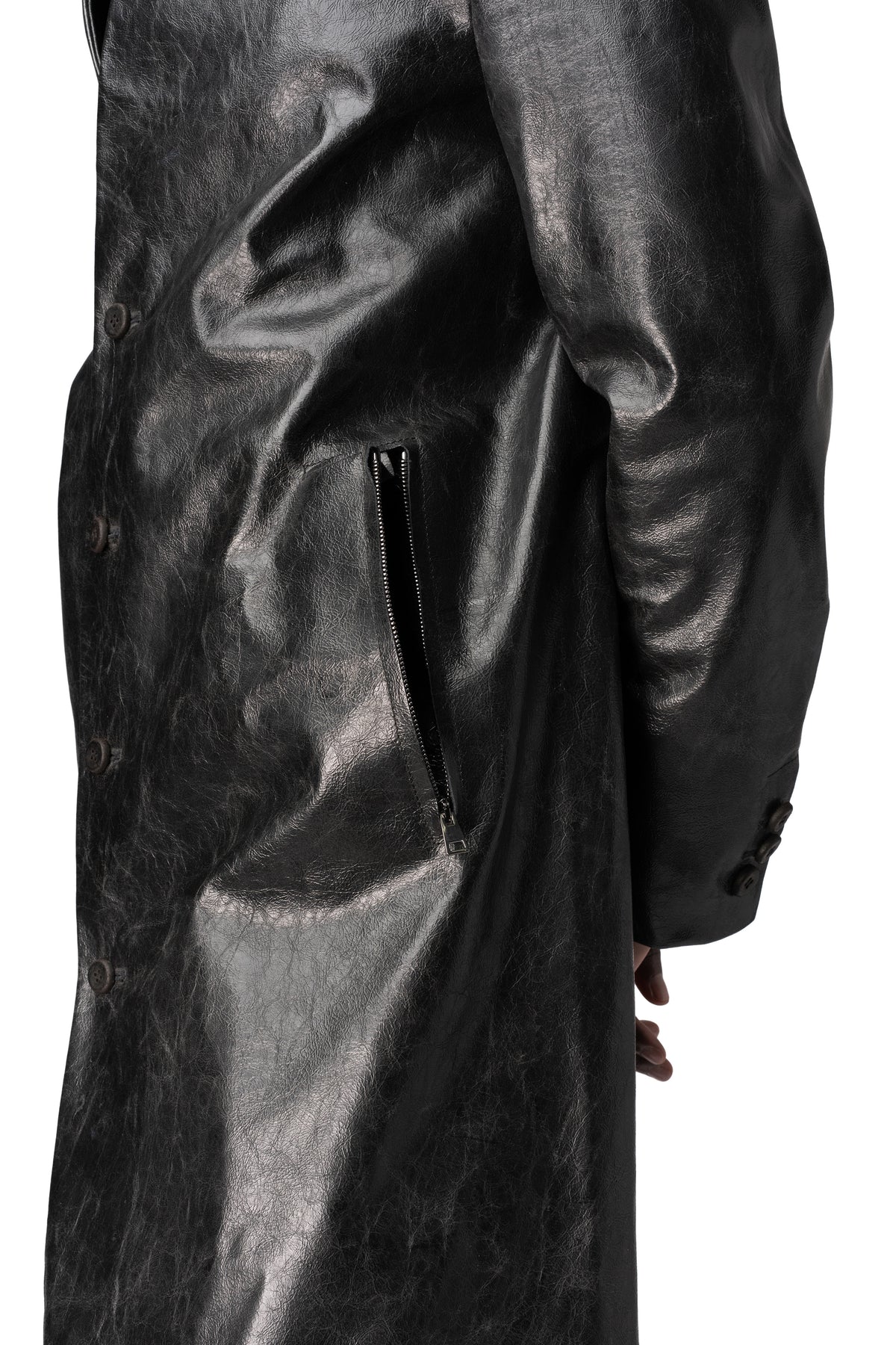 Calfskin leather long coat