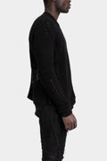 Blackmerle | AW25 - Distressed zip up knit sweater, Black M04-125BK