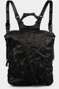 Crinkled leather large backpack