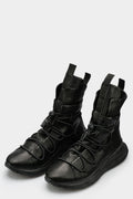 Metal buckle laced calf leather sneakers