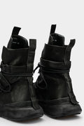 Metal buckle laced calf leather sneakers