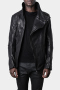 Incarnation | Double breasted moto high neck leather jacket