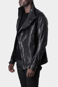Incarnation | Double breasted moto high neck leather jacket