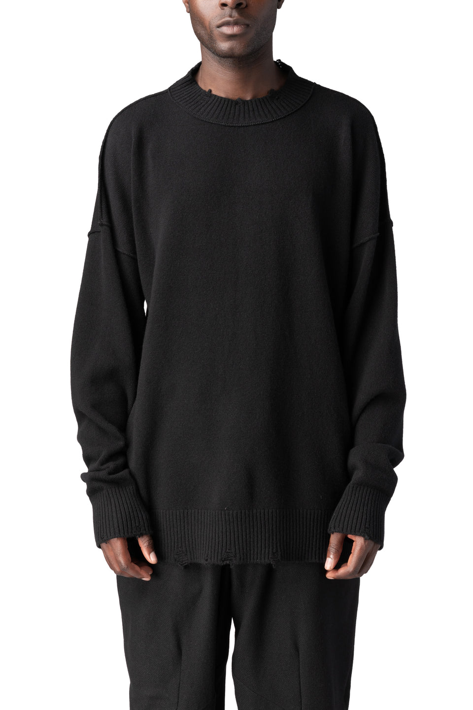 Oversized knitted cashmere wool crewneck, Black