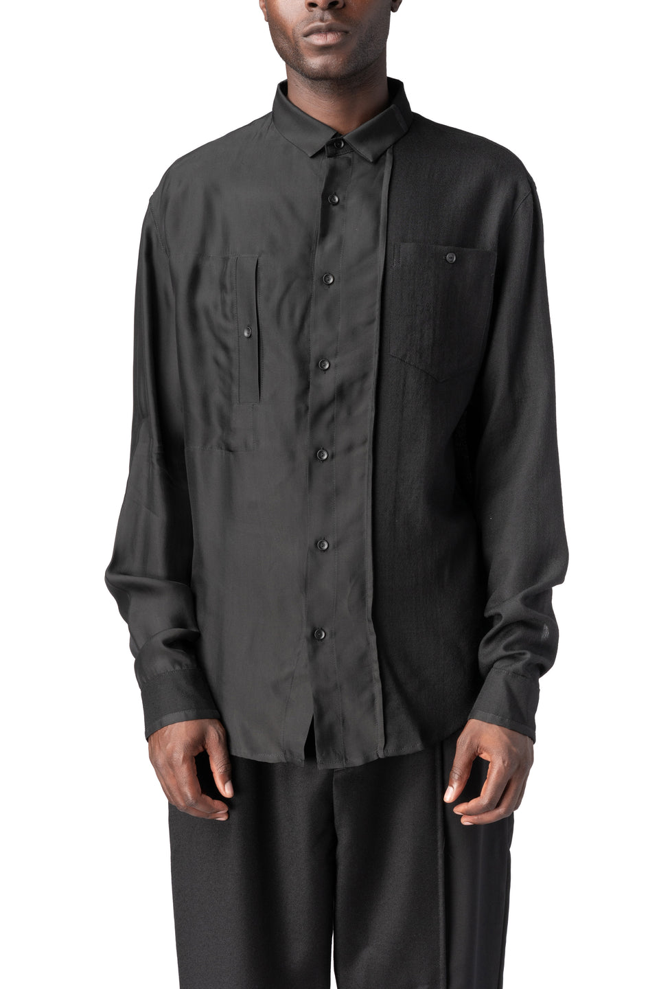 Panelled wool regular fit shirt, Black