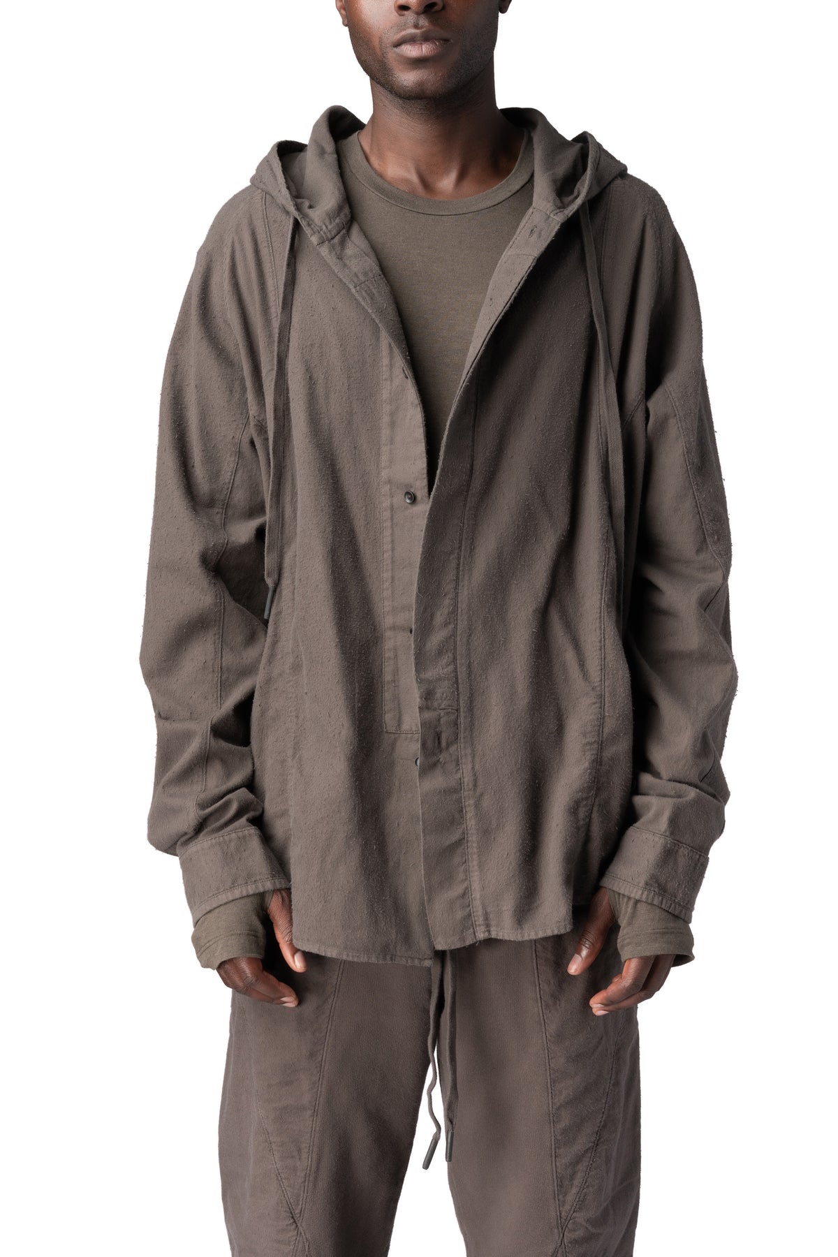 Andrea Ya'Aqov | AW26 - Cotton hooded shirt, Mushroom Brown 26MCOB23
