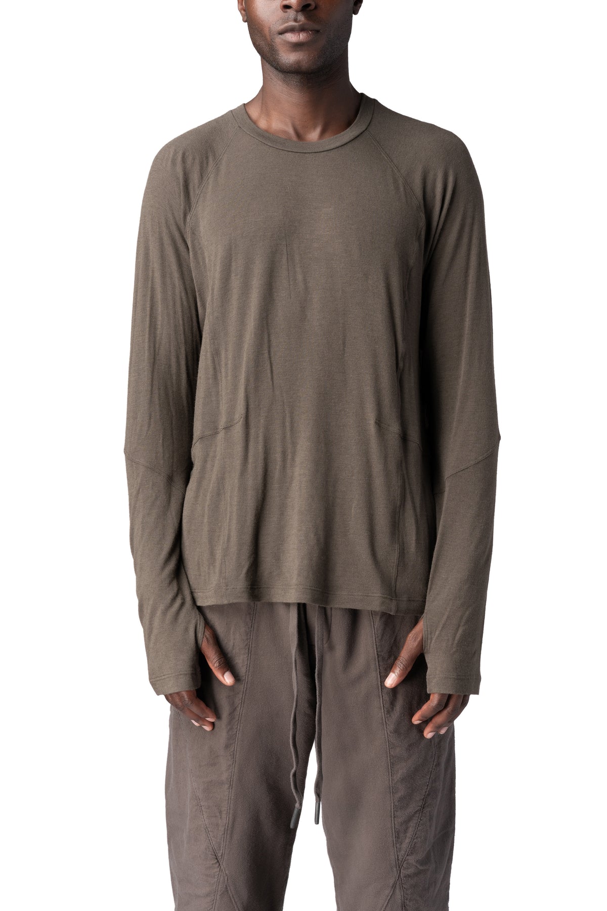 Andrea Ya'Aqov | AW26 - Viscose long sleeve crewneck, Mushroom Brown 26MLOD57