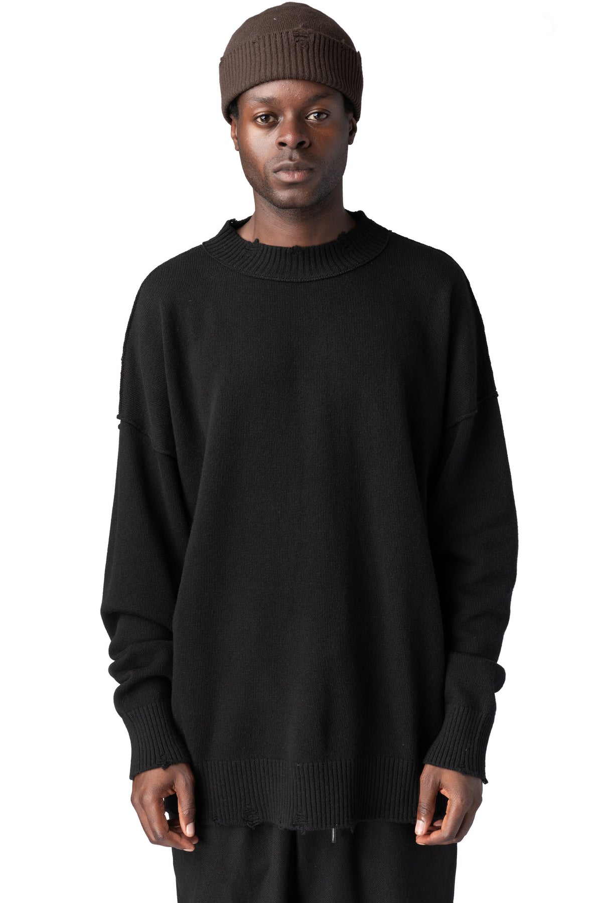 Andrea Ya'Aqov | AW26 - Destroyed knitted cashmere wool beanie, Tobacco 26MMAG77