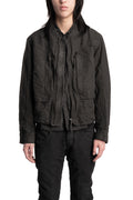 Blackmerle | SS26 - Binchotan Ink Washed Linen Washi Cargo Bomber, 261-J05-353BC
