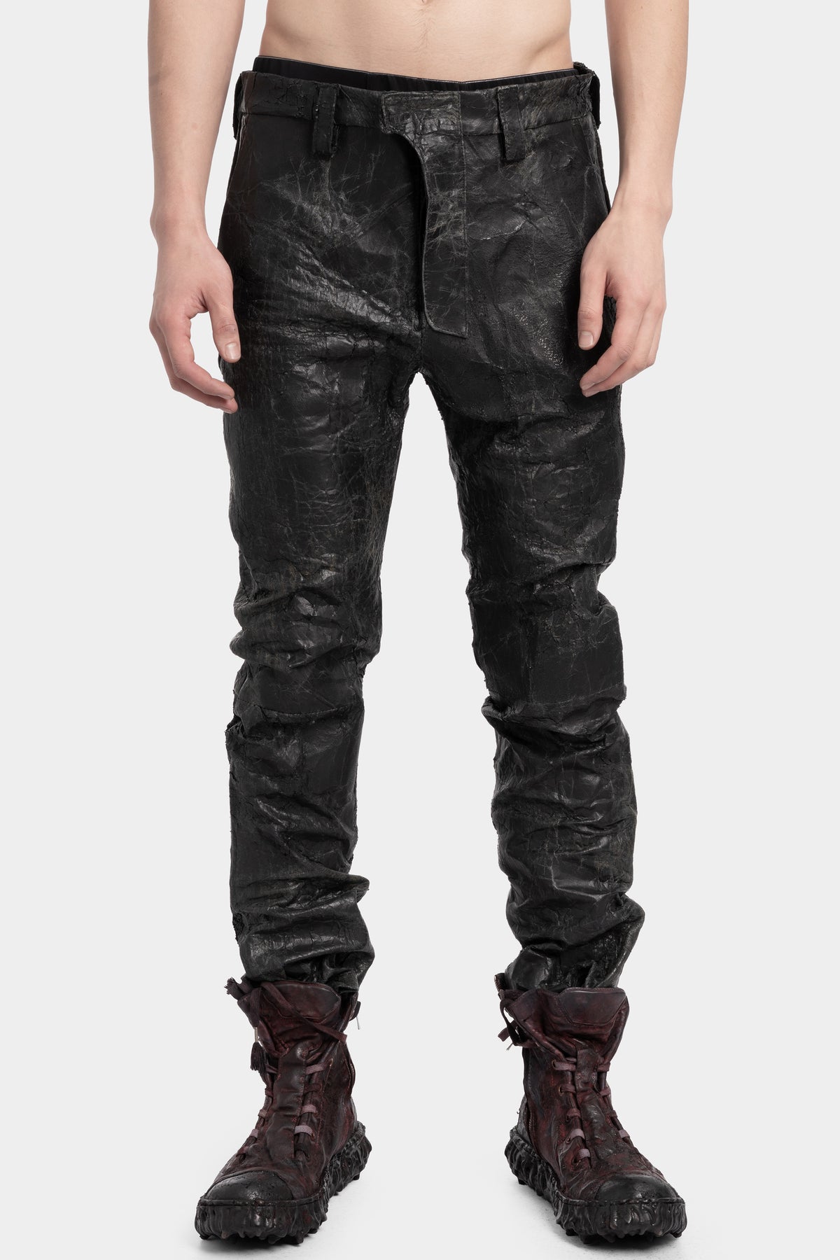 Botta-S | Paper effect distressed horse leather pants

