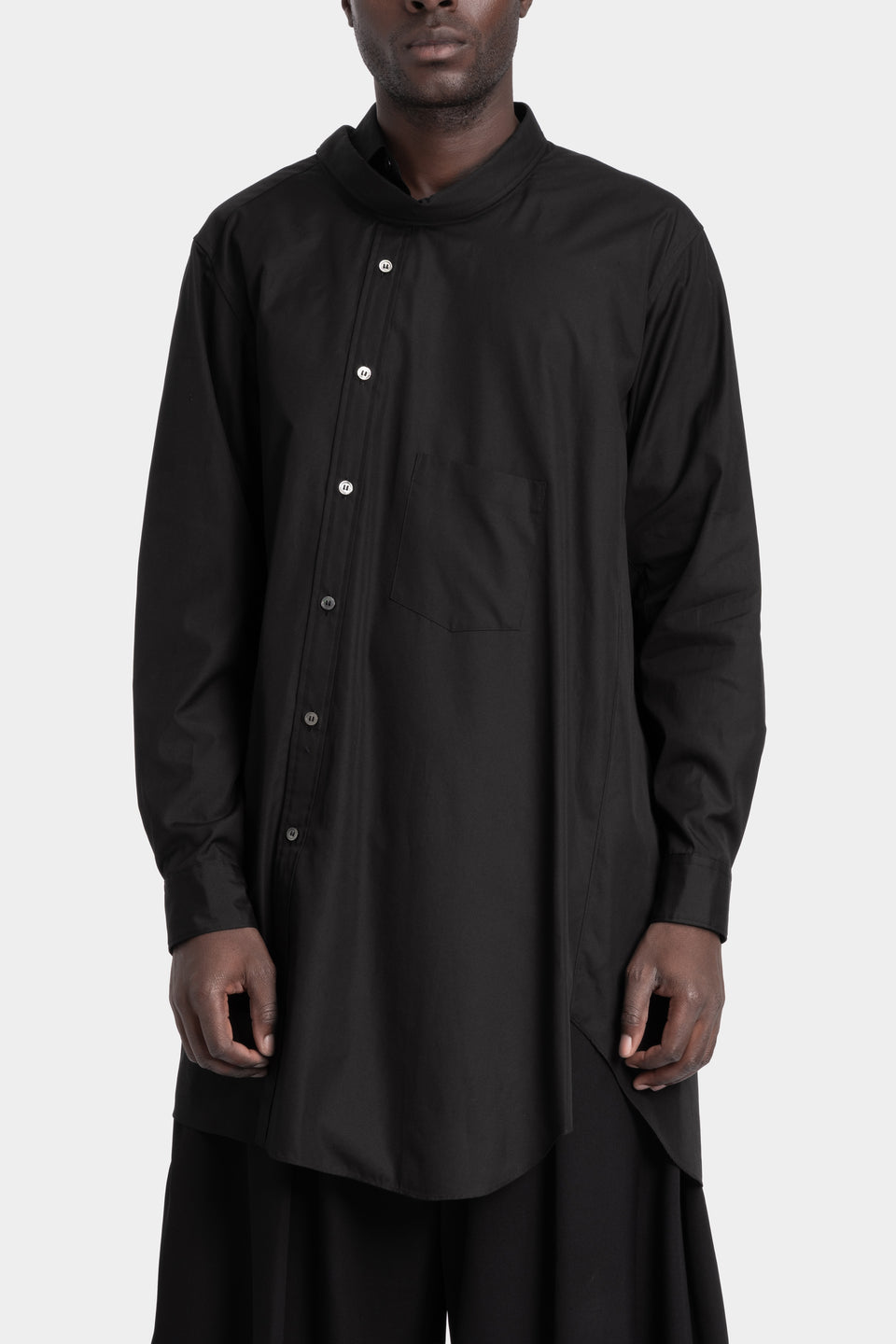 Long asymmetrical wrap-around layered shirt