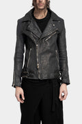 Scar stitch horse leather biker jacket, Overdyed Black