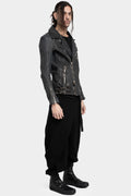 Scar stitch horse leather biker jacket, Overdyed Black