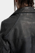 Scar stitch horse leather biker jacket, Overdyed Black