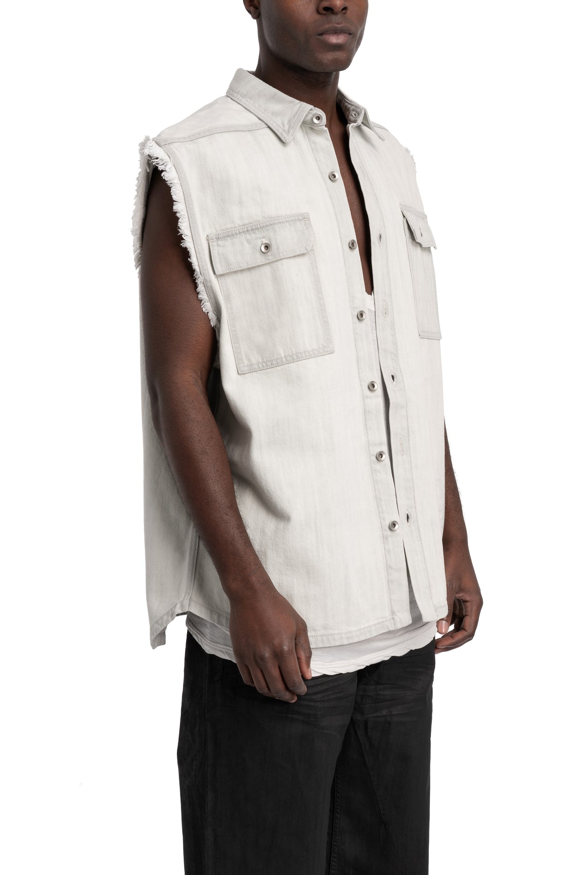 Rick Owens DRKSHDW | Sleeveless Tommy Overshirt, Milk Wash Denim DU01F4764 DMW
