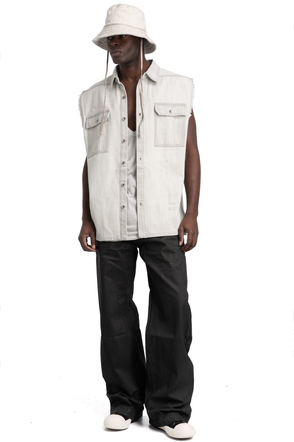 Rick Owens DRKSHDW | Sleeveless Tommy Overshirt, Milk Wash Denim DU01F4764 DMW