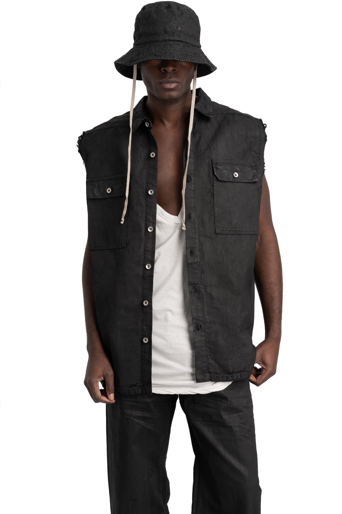 Rick Owens DRKSHDW | SS26 - Gilligan bucket hat, Deep Black Denim DA01F4479 DBK