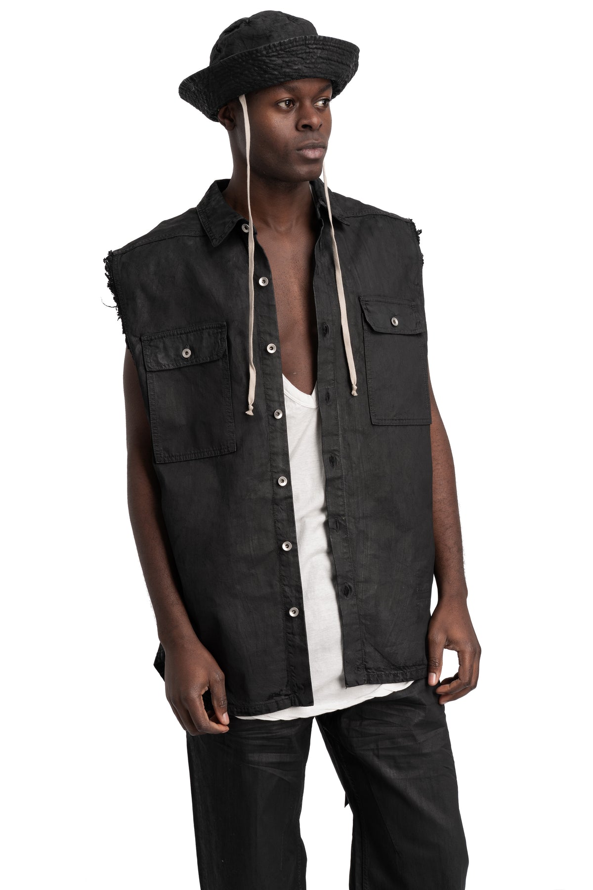 Rick Owens DRKSHDW | SS26 - Gilligan bucket hat, Deep Black Denim DA01F4479 DBK