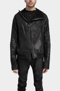 GALL | AW24 - Asymmetrical zip vegan leather hooded bomber jacket