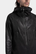 GALL | AW24 - Asymmetrical zip vegan leather hooded bomber jacket