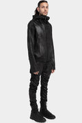 GALL | AW24 - Asymmetrical zip vegan leather hooded bomber jacket