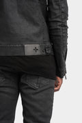 Stretch denim jacket, Black leather effect
