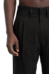 SAN263-1 | SS26 - Layered Hem Linen Trousers, SS26-0404-BK
