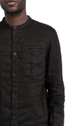 Masnada | SS26 - Woven Ramie Pleated Shirt, Black M3675