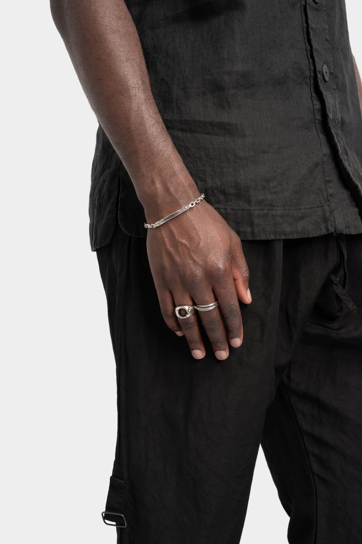 Chain link bar oxidized silver bracelet