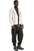Never Enough | SS26 - Biker Leather Jacket, Dirty White MJL068