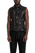Never Enough | SS26 - Biker Leather Vest, Black MBWL002