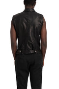 Never Enough | SS26 - Biker Leather Vest, Black MBWL002