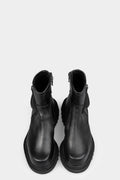 Pocket leather asymmetrical zip boots