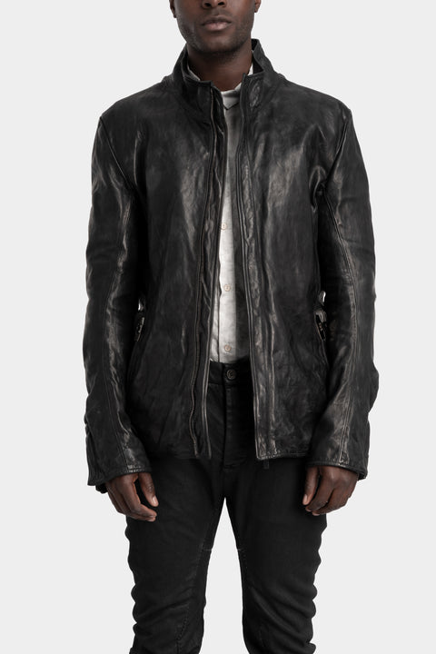 Incarnation | Standing collar double pocket leather jacket, 11-41857, front view on model