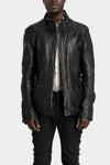 Standing collar double pocket leather jacket