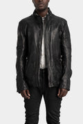 Standing collar double pocket leather jacket