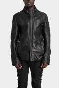Standing collar double pocket leather jacket