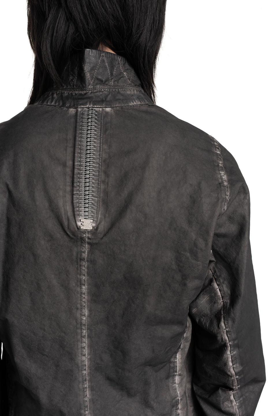 Raglan Sleeve Membrane Leather Blazer, Plomb