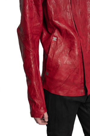 Isaac Sellam | SS26 - High Neck Lambskin Leather Jacket, Dirty Red IMPARABLE