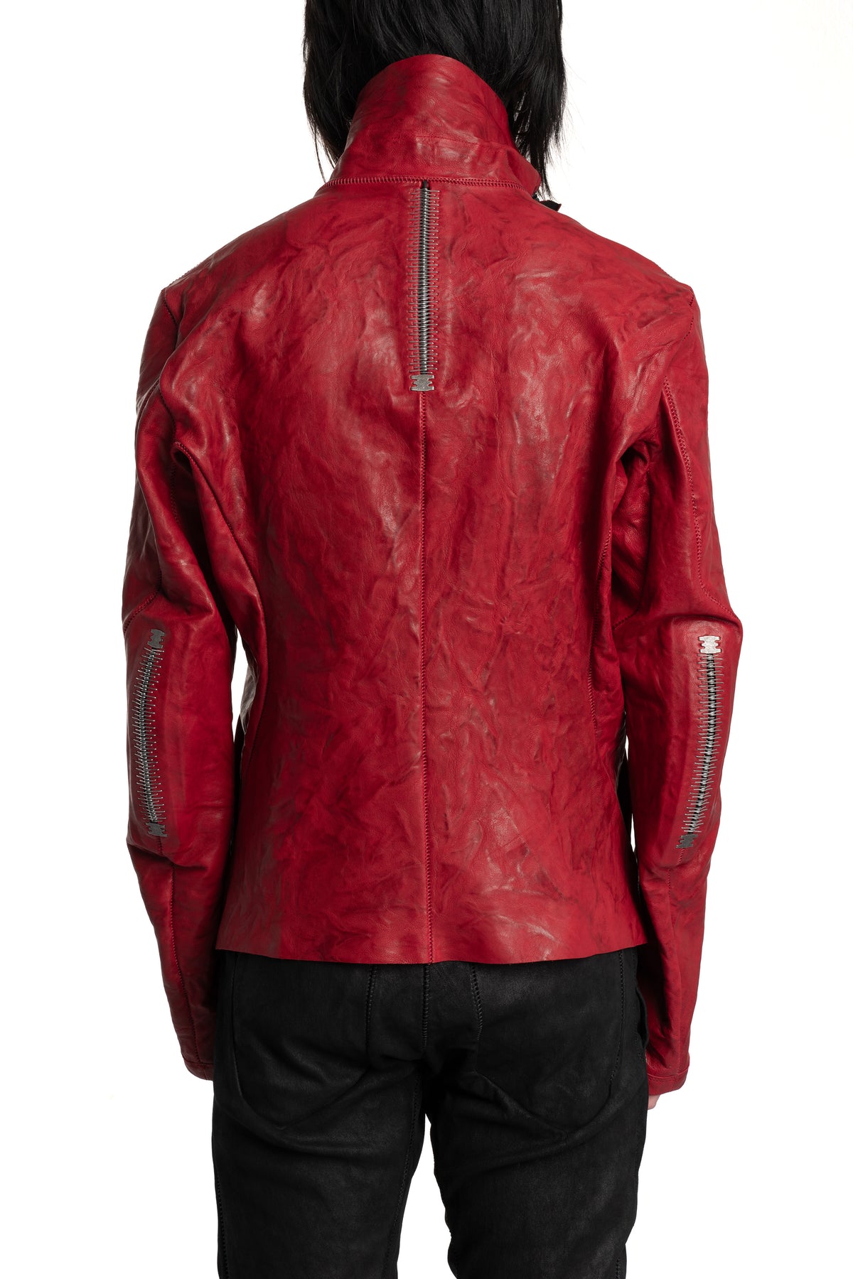 Isaac Sellam | SS26 - High Neck Lambskin Leather Jacket, Dirty Red IMPARABLE