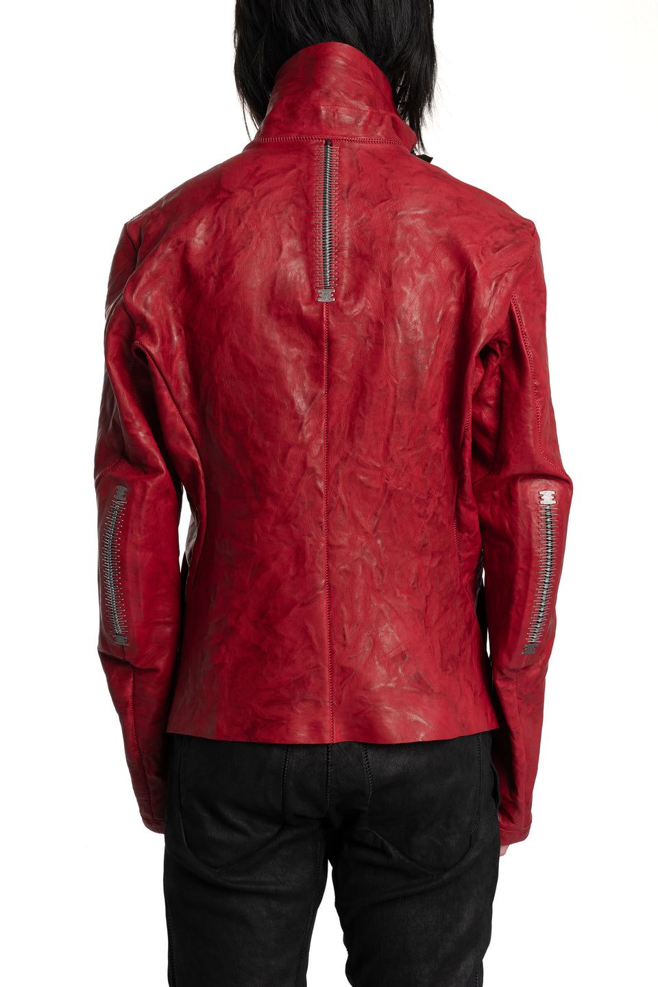 High Neck Lambskin Leather Jacket, Red
