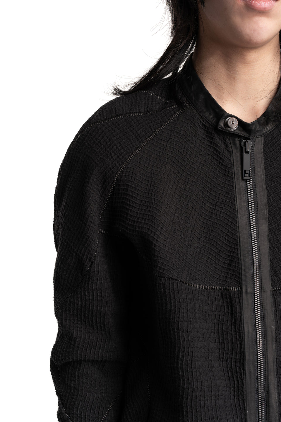 Anatomical Pattern Structure Cotton Bomber Jacket, Black