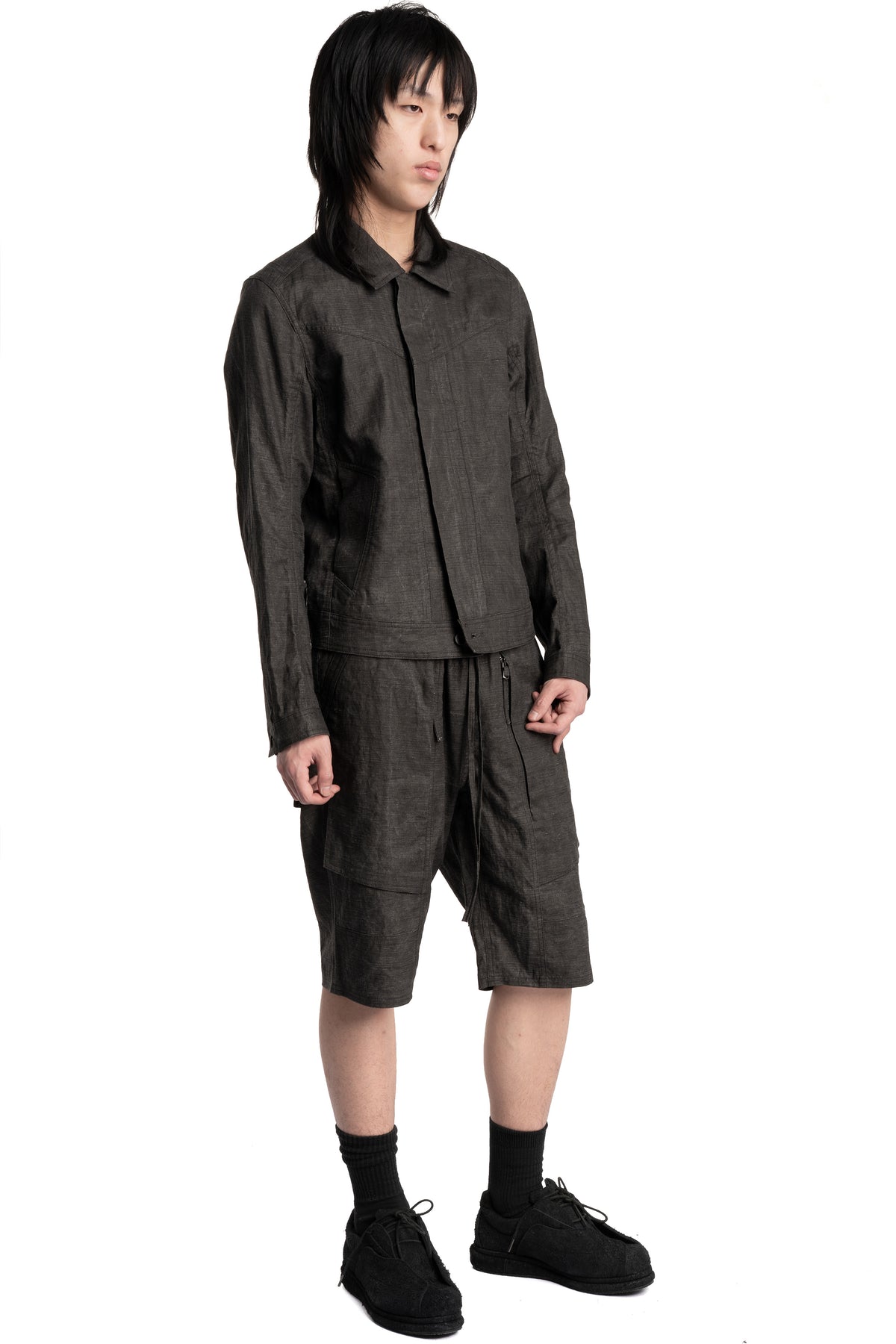 Blackmerle | SS26 - Ink-Coated Flax Trousers, 261-B01-500IC