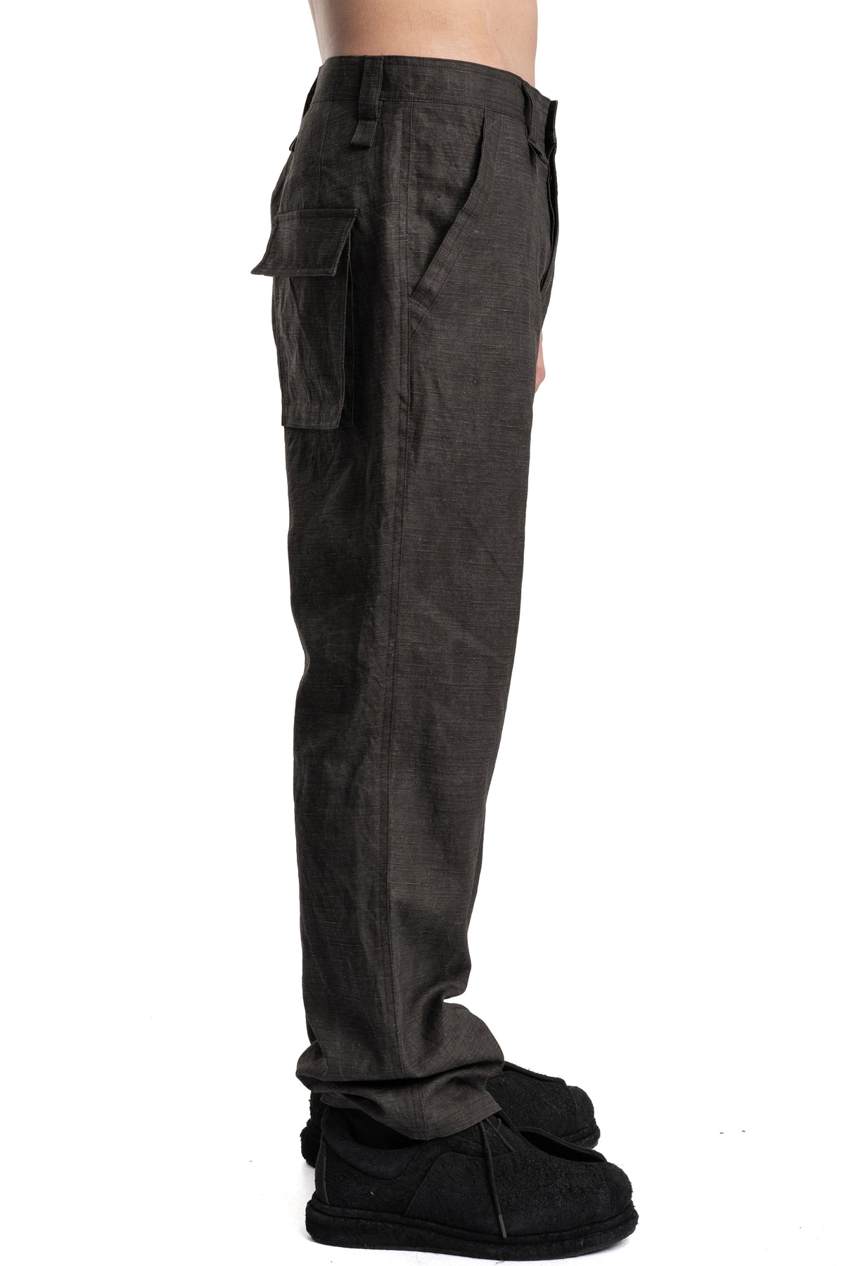 Blackmerle | SS26 - Ink-Coated Flax Trousers, 261-B02-500IC