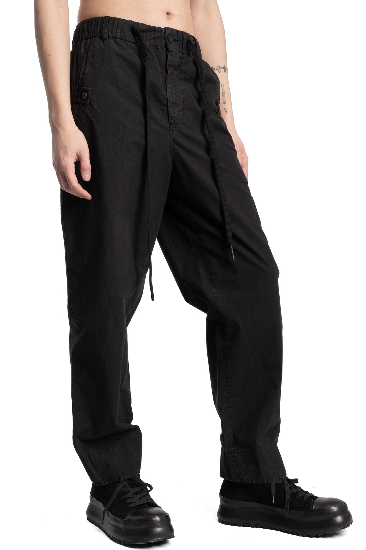 Andrea Ya'aqov | SS26 - Wide cotton poplin pants, Black 26MPAP24