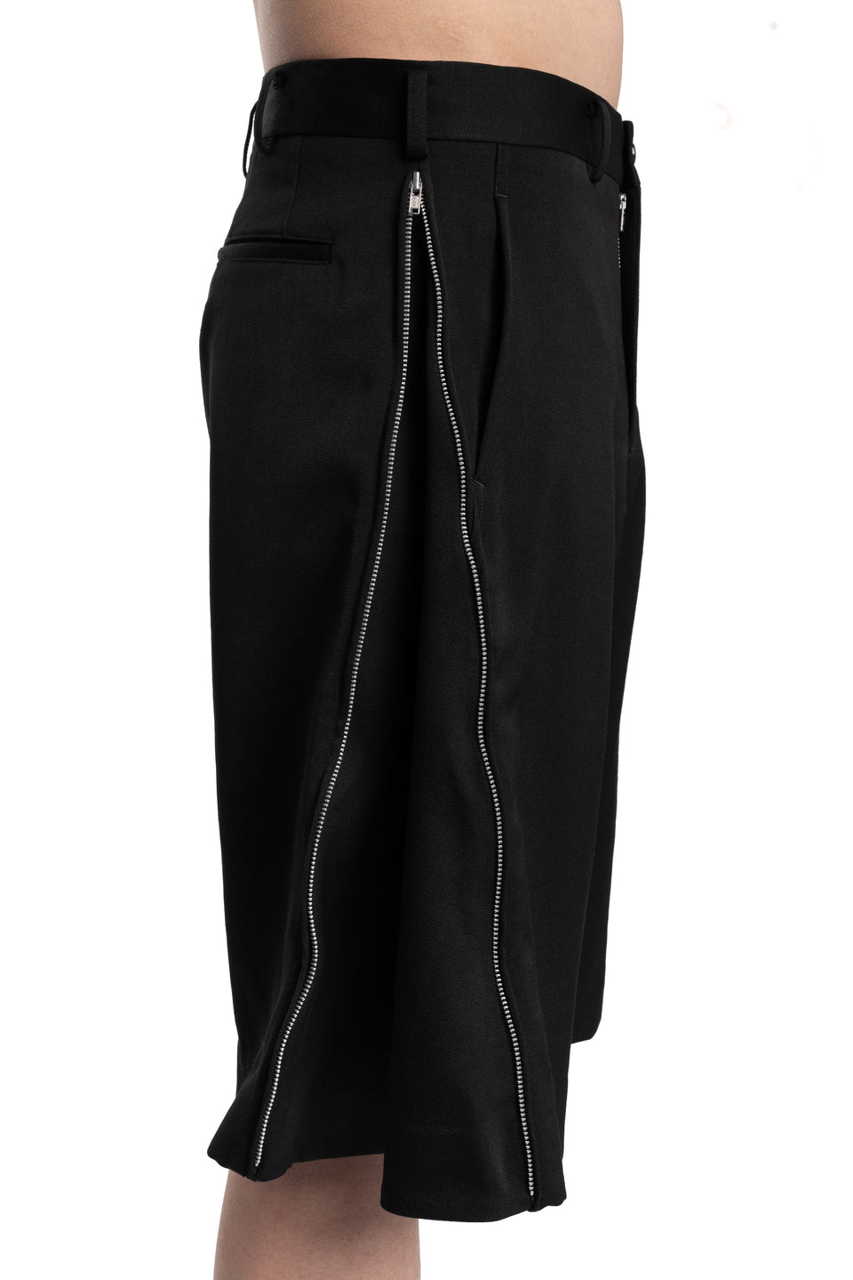 Wool gabardine side zip shorts